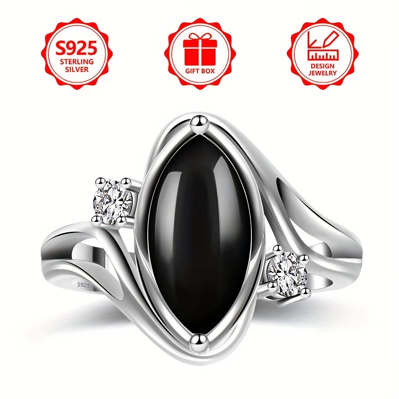 925 Silver Women's Ring with Oval Agate Stone - Perfect Gift